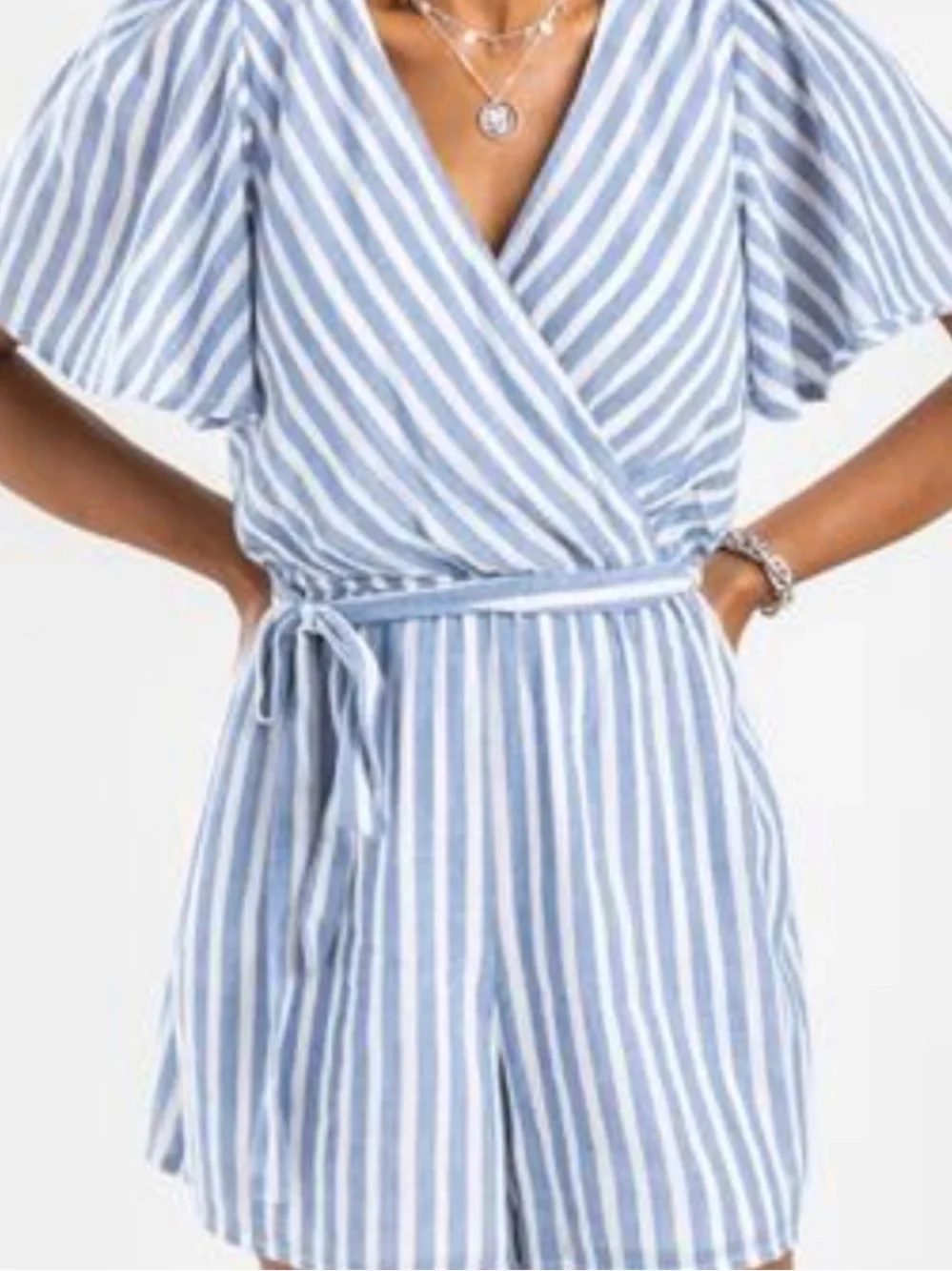 ALTAR'D STATE Blue And White Striped Romper